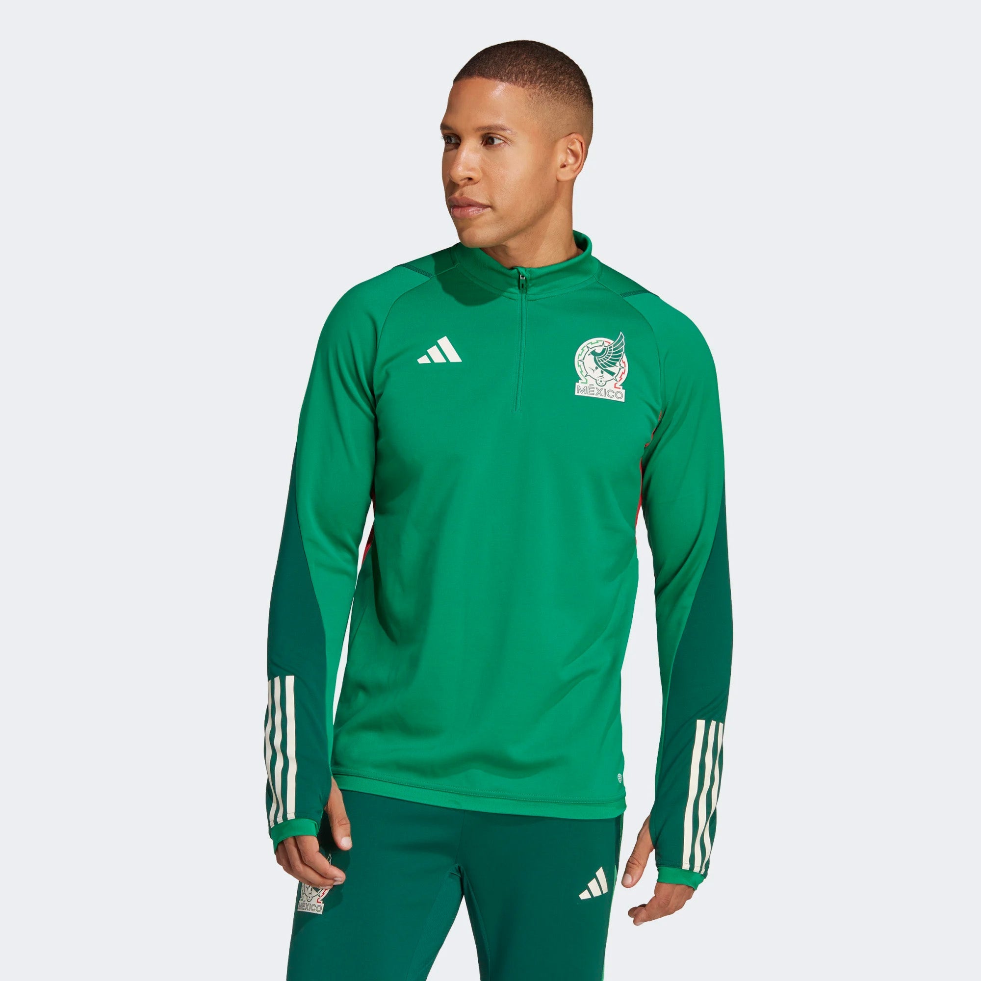adidas Mexico 22 Long Sleeve Home Jersey - Vivid Green / Collegiate Green