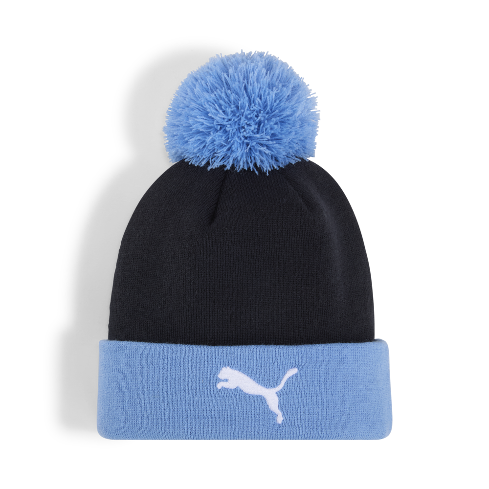 Gorro con pompón Ess del Manchester City de Puma en azul marino y azul claro del equipo