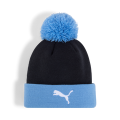 Gorro con pompón Ess del Manchester City de Puma en azul marino y azul claro del equipo