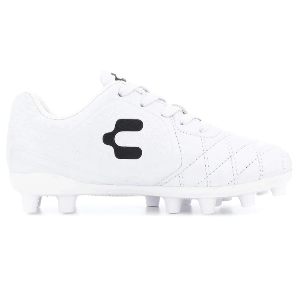 Botas de fútbol para terreno firme Charly Kids Legendario YT FG Blanco/Negro