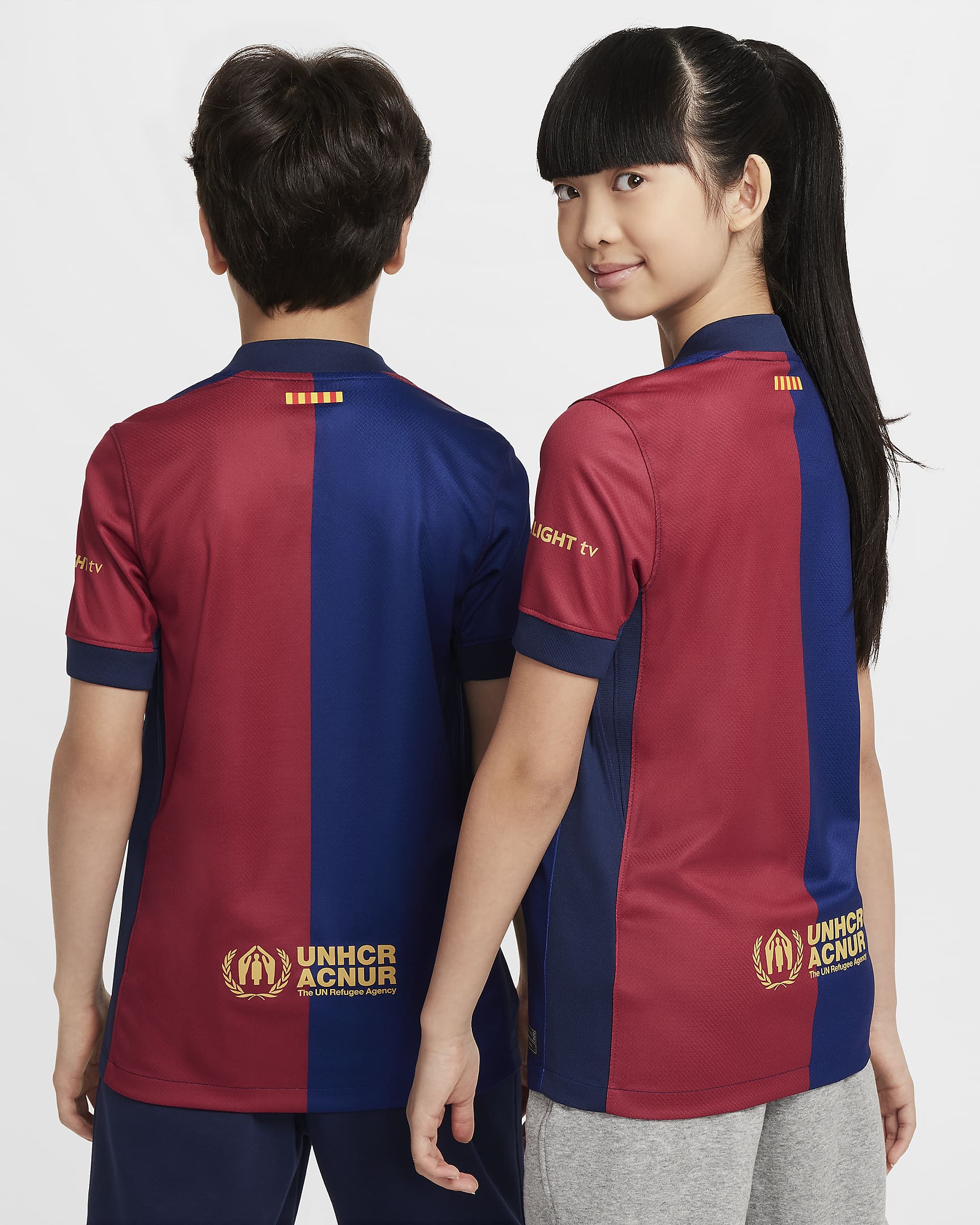 Camiseta local del Barcelona 24/25 de Nike para niños azul real/rojo