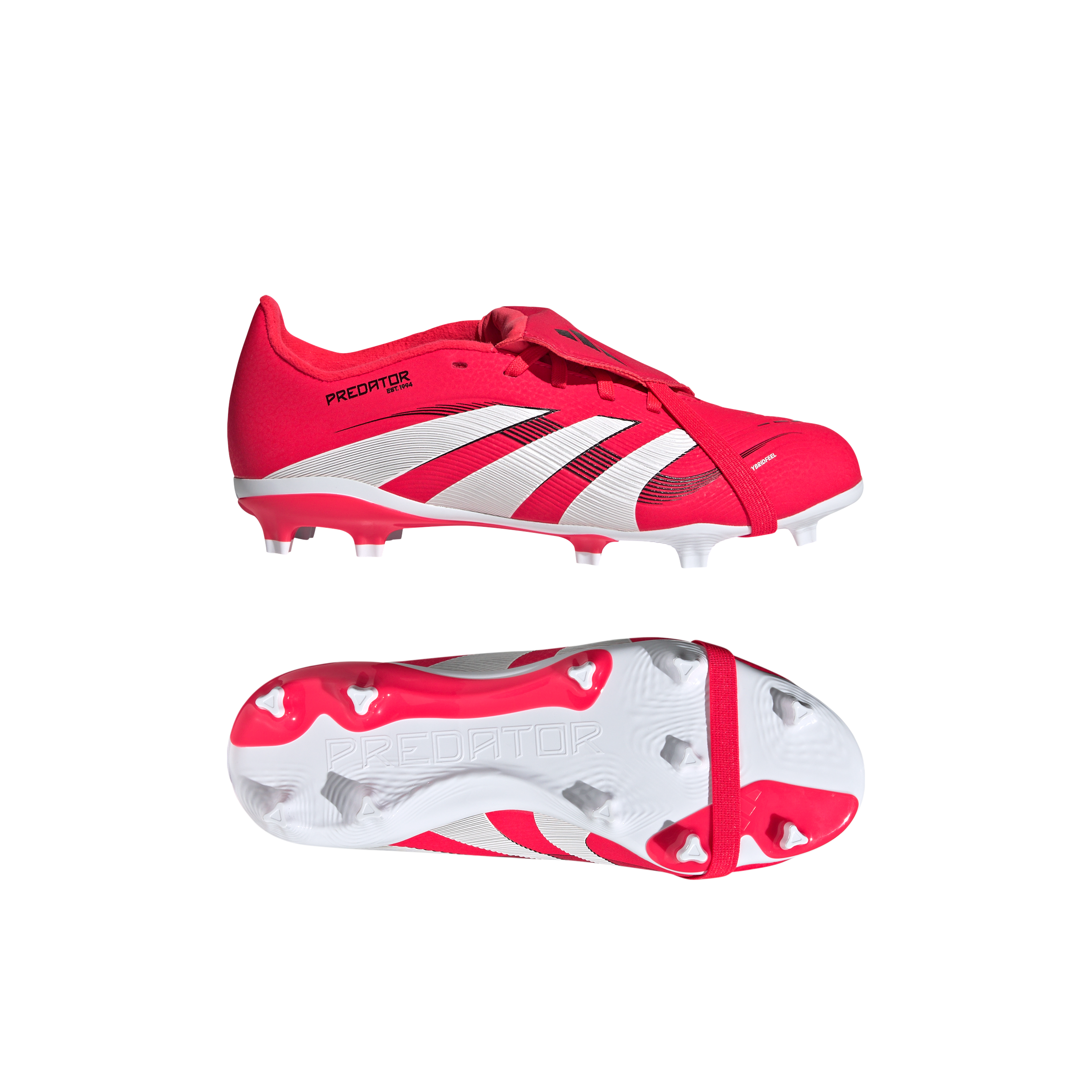 Botas de fútbol adidas Predator League Fold-Over Tongue Firm Ground para niños, color rojo y blanco