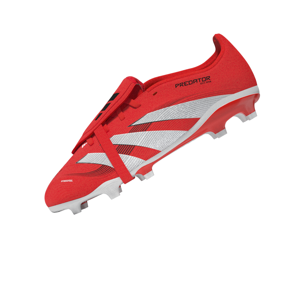 Botas de fútbol adidas Predator League Fold-Over Tongue Firm Ground para niños, color rojo y blanco