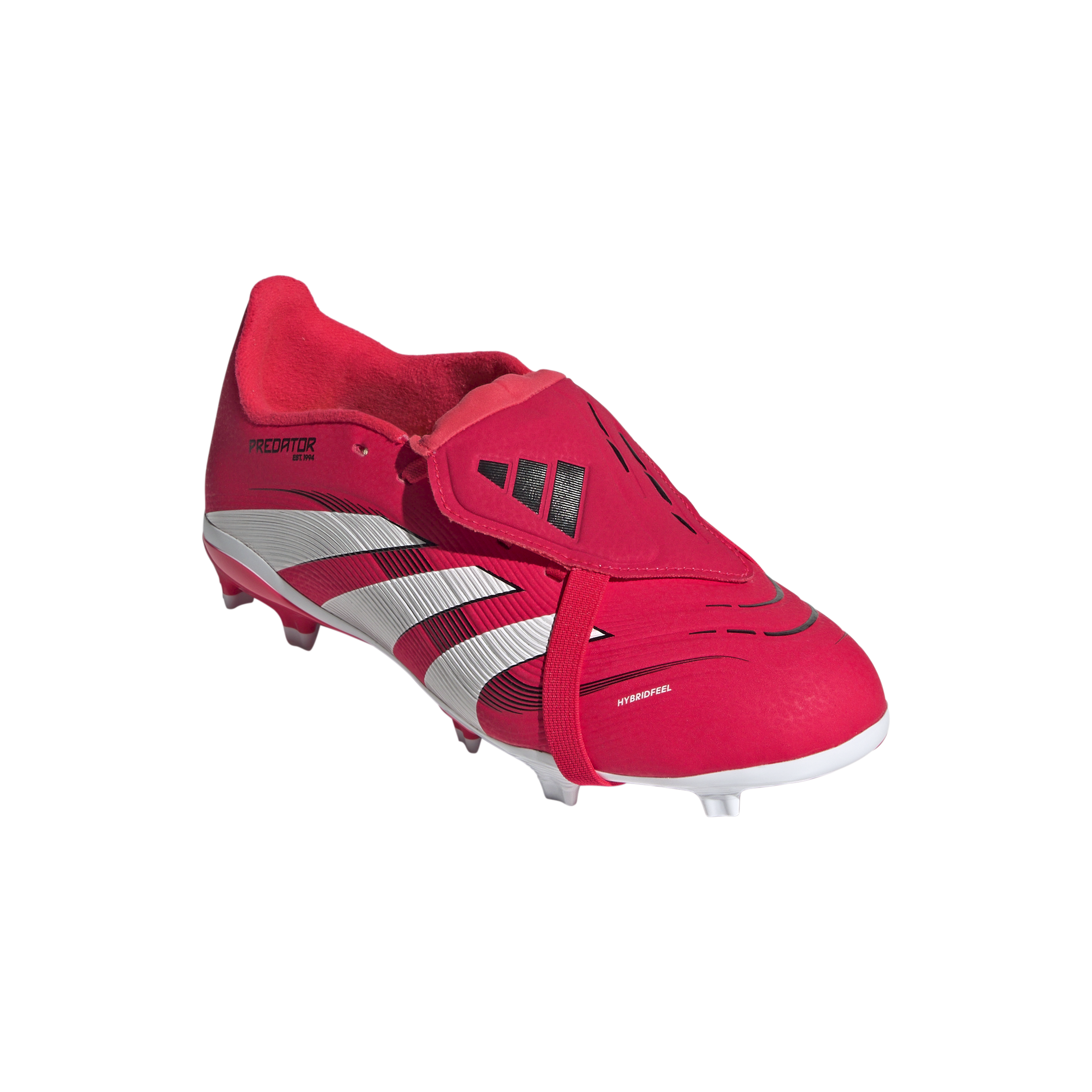 Botas de fútbol adidas Predator League Fold-Over Tongue Firm Ground para niños, color rojo y blanco