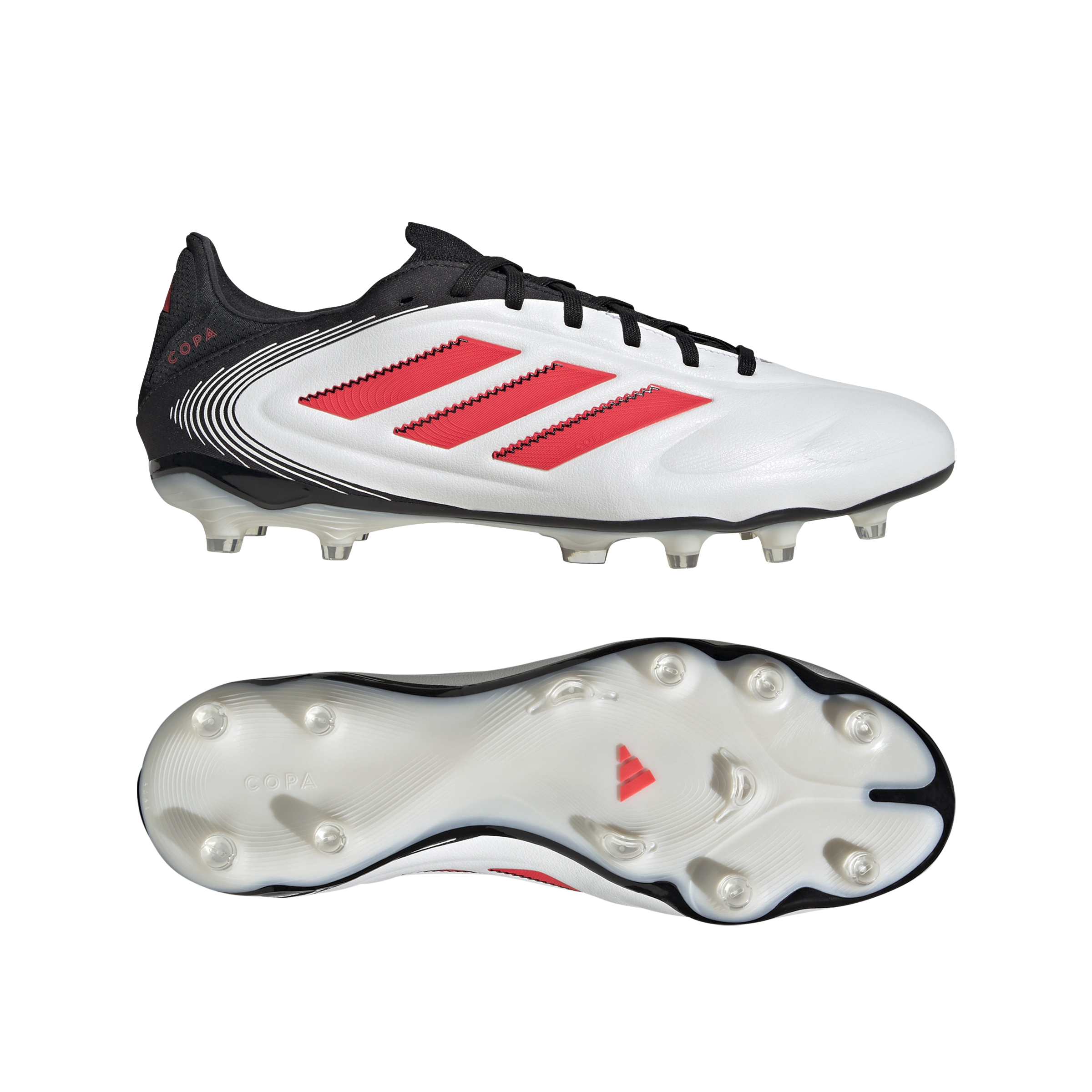 Botas de fútbol para terreno firme adidas Copa Pure 3 Pro, color blanco y rojo