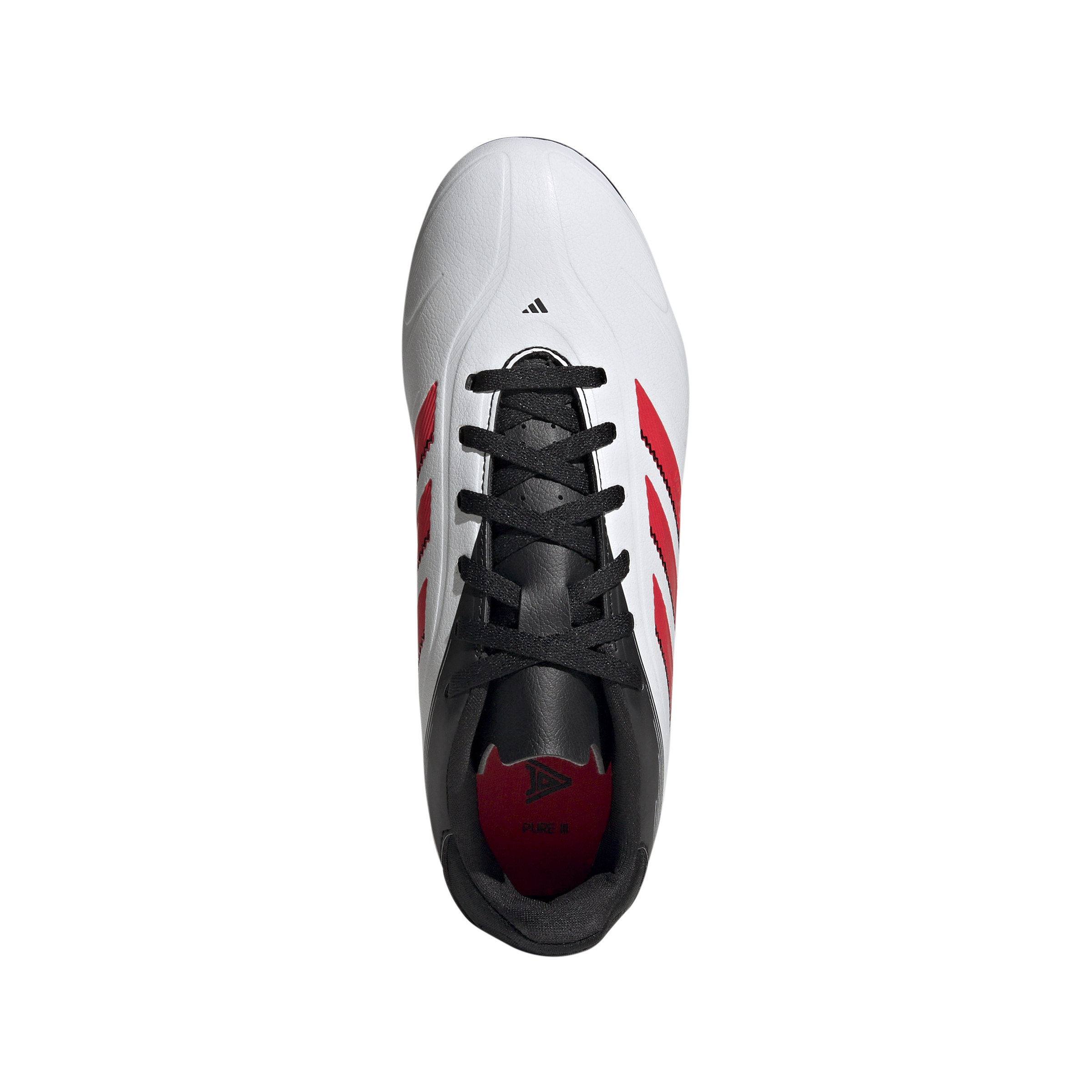 Botas de fútbol para terreno firme y múltiple adidas Copa Pure 3 Club para niños, color blanco, rojo y negro