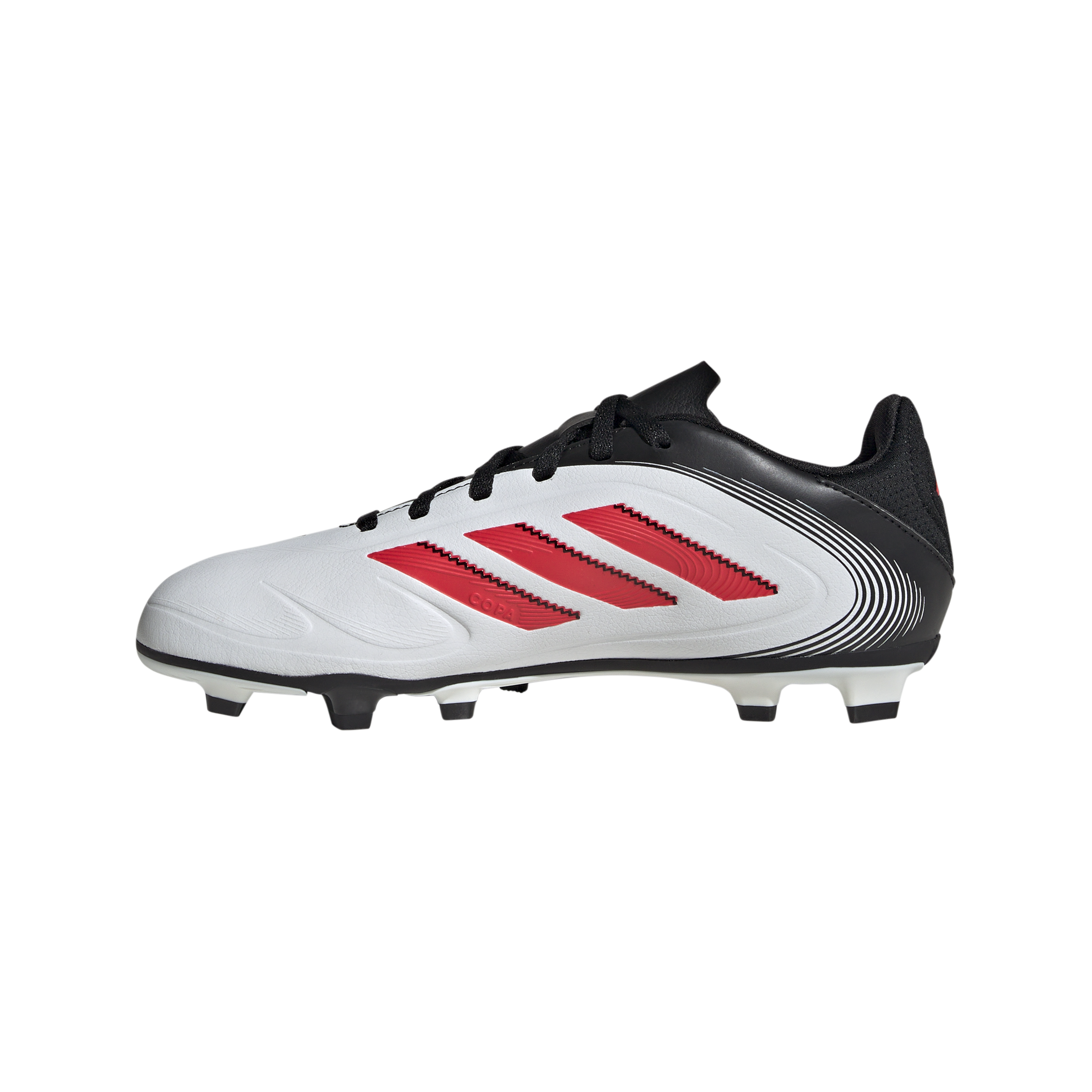 Botas de fútbol para terreno firme y múltiple adidas Copa Pure 3 Club para niños, color blanco, rojo y negro