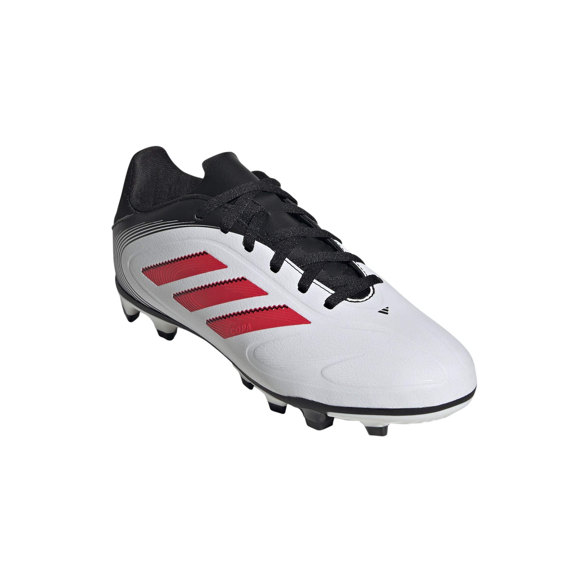 Botas de fútbol para terreno firme y múltiple adidas Copa Pure 3 Club para niños, color blanco, rojo y negro