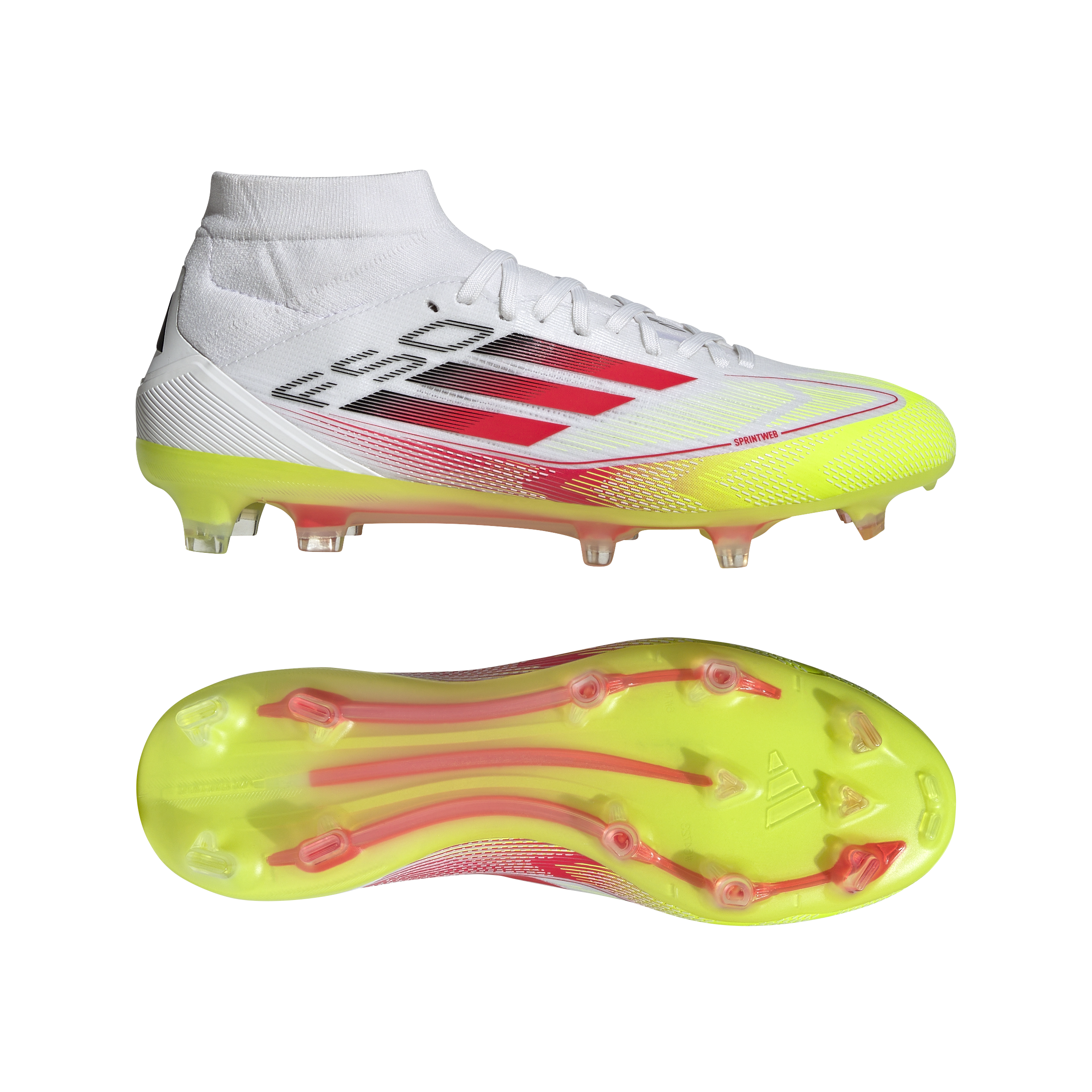 Botas de fútbol adidas F50 Pro Mid Firm Ground en blanco y rojo