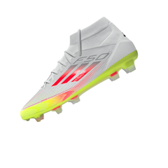 Botas de fútbol adidas F50 Pro Mid Firm Ground en blanco y rojo