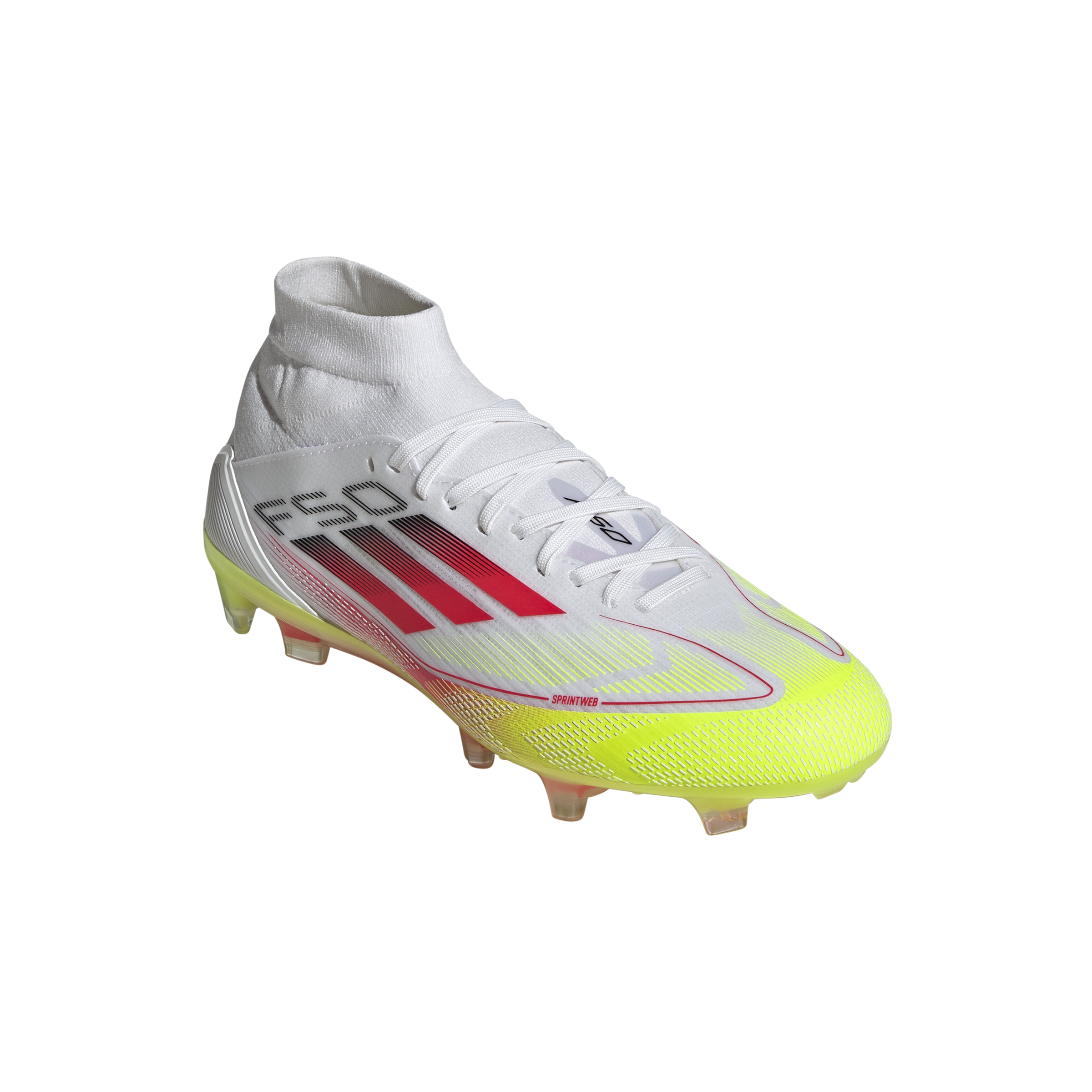 Botas de fútbol adidas F50 Pro Mid Firm Ground en blanco y rojo