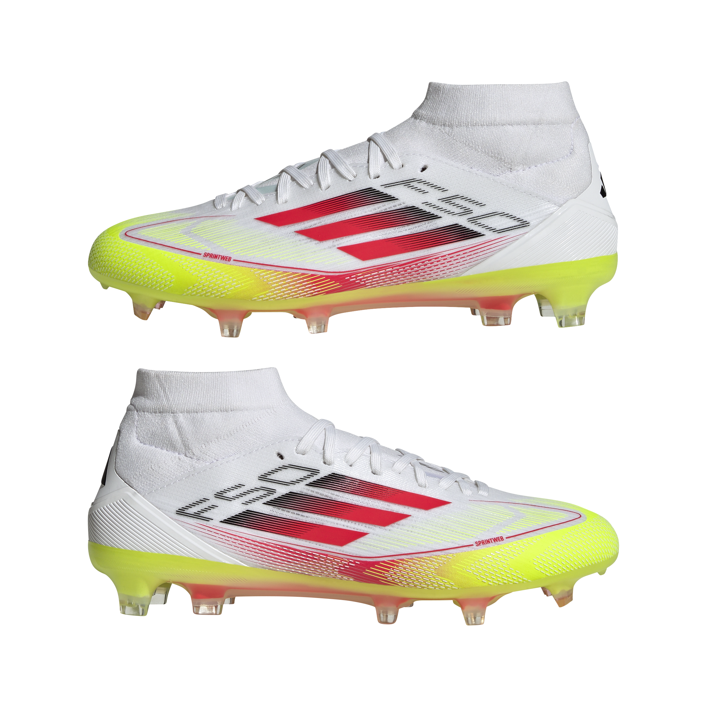 Botas de fútbol adidas F50 Pro Mid Firm Ground en blanco y rojo