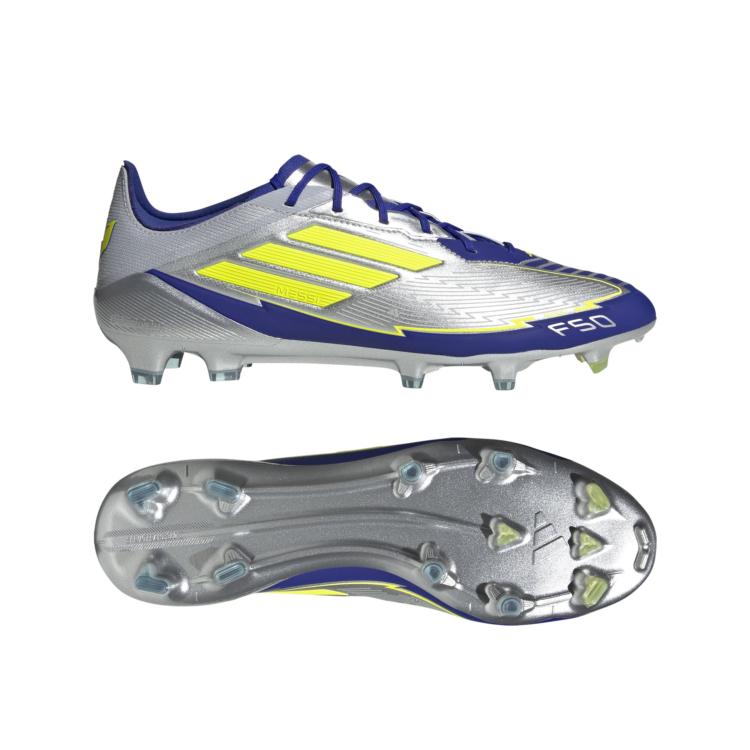 Botas de fútbol para terreno firme adidas F50 Elite Messi color plata