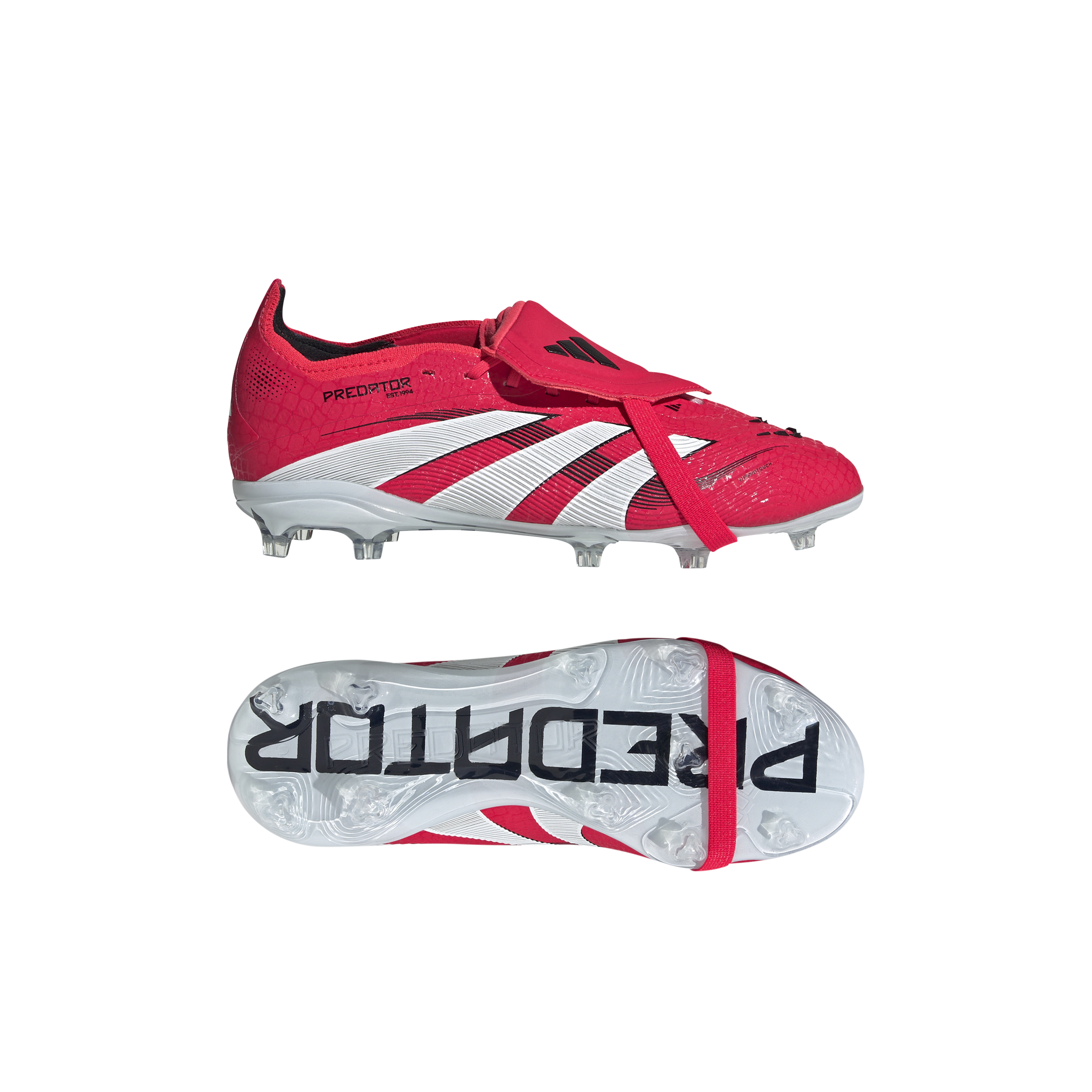 Botas de fútbol adidas Predator Elite Fold-Over Tongue para terreno firme para niños, color rojo y blanco