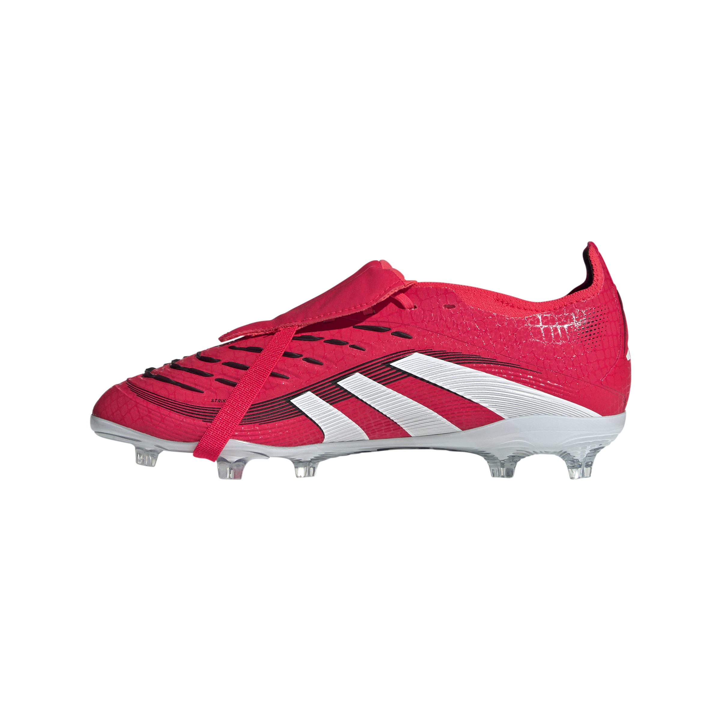 Botas de fútbol adidas Predator Elite Fold-Over Tongue para terreno firme para niños, color rojo y blanco