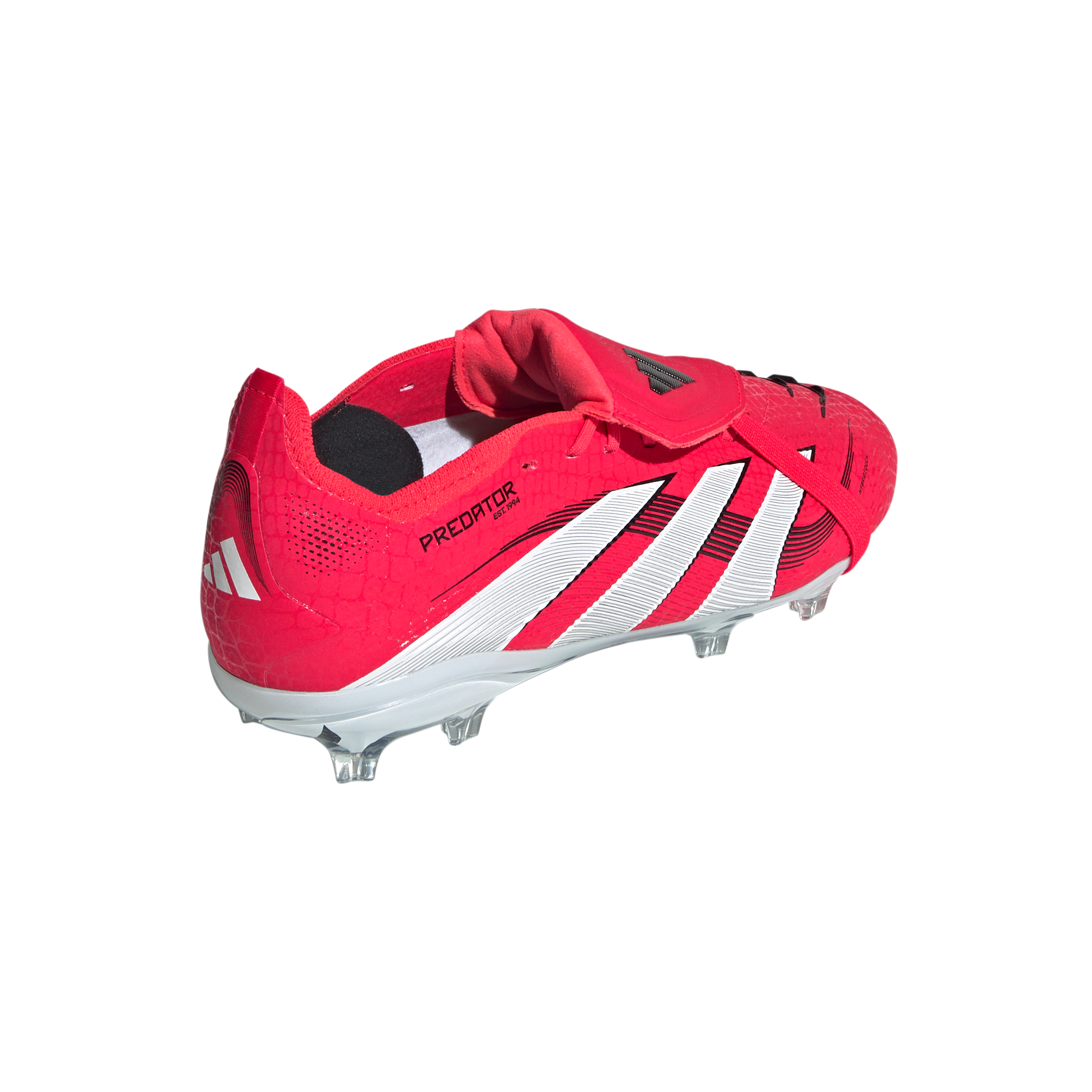 Botas de fútbol adidas Predator Elite Fold-Over Tongue para terreno firme para niños, color rojo y blanco