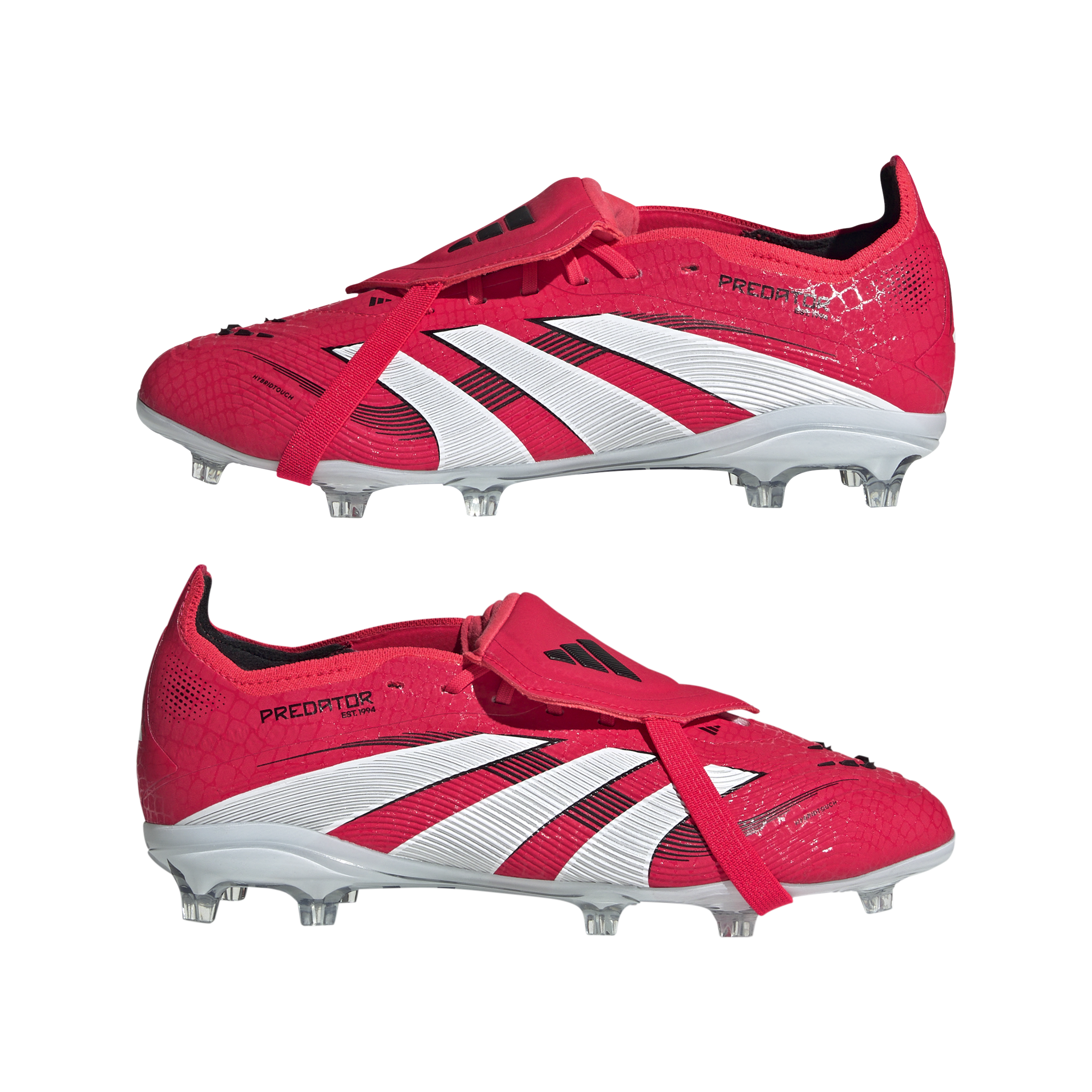 Botas de fútbol adidas Predator Elite Fold-Over Tongue para terreno firme para niños, color rojo y blanco