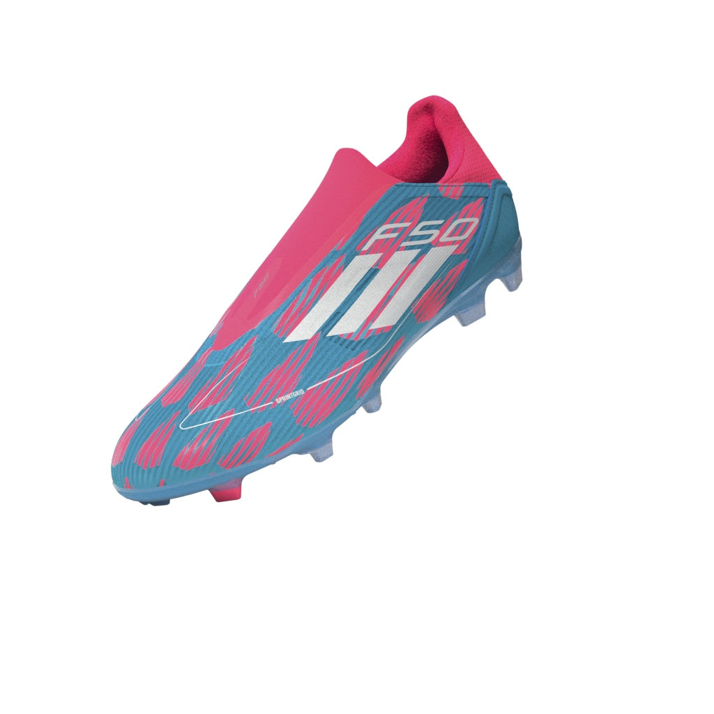 Adidas F50 League Laceless FG MG Firm Multi Ground Boots Solar Blue White Solar Pink 10