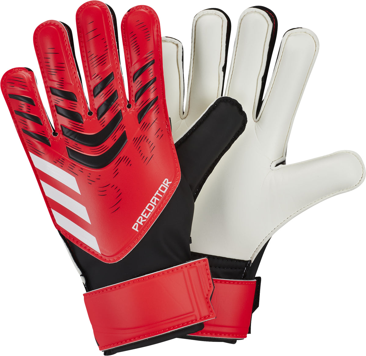 Guantes de portero de entrenamiento adidas Predator para niños, color negro y rojo