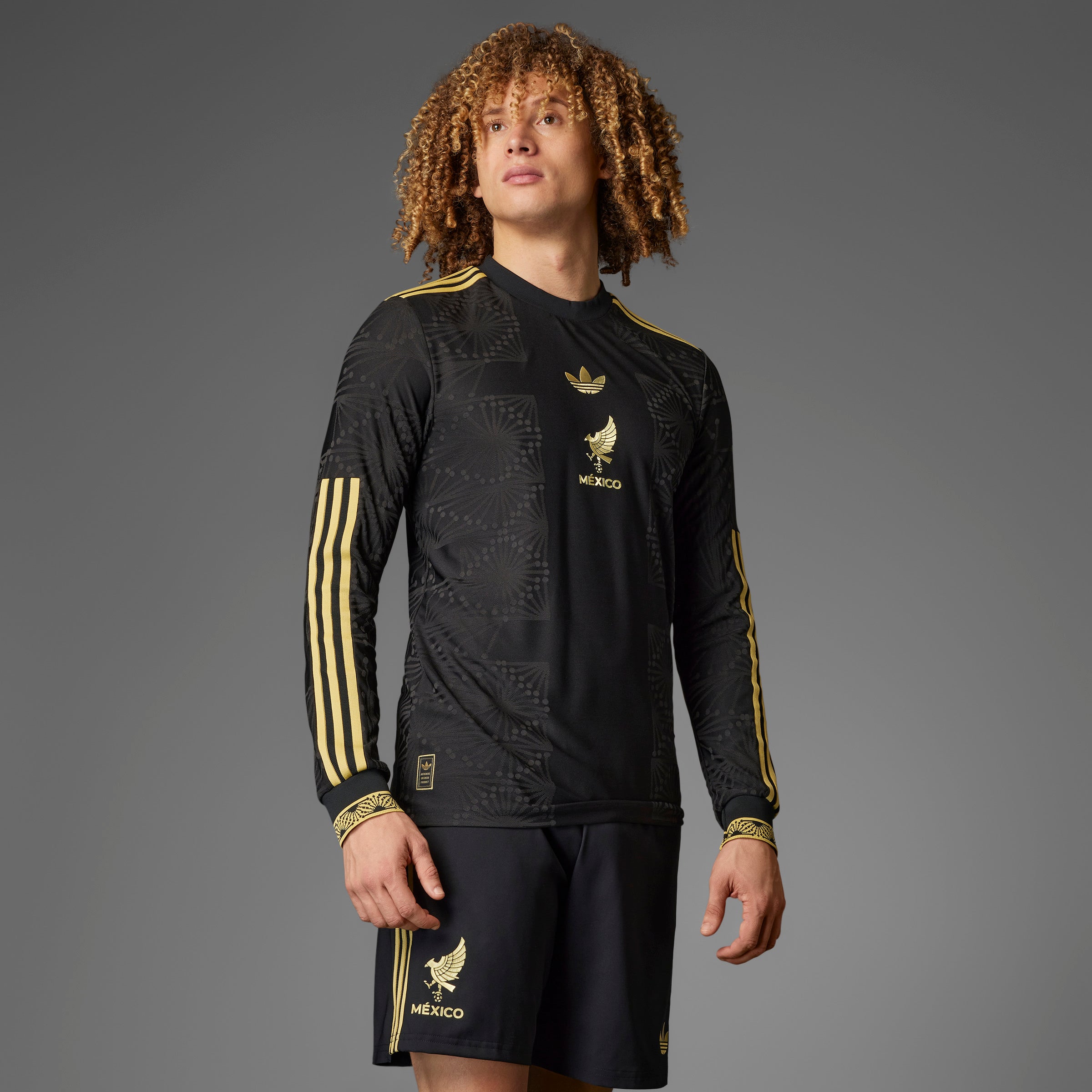 adidas Men's Mexico Gold Long Sleeve Jersey 25 Black